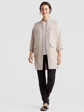 New Eileen Fisher 💯% Linen Jacket Size Small Tan Oversized Summer Ptp 23”
